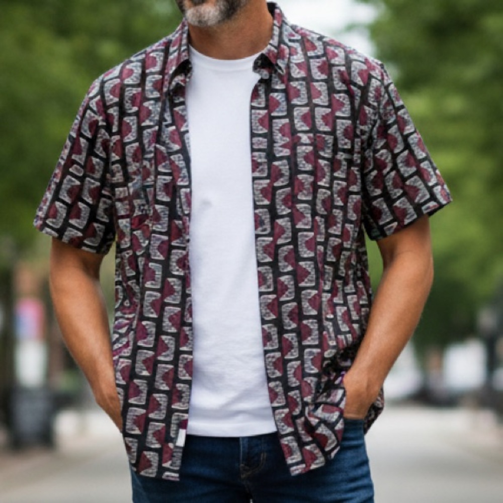 Johnny Bigg Men's Black‎ and Red Patterned Casual Shirt Size XL